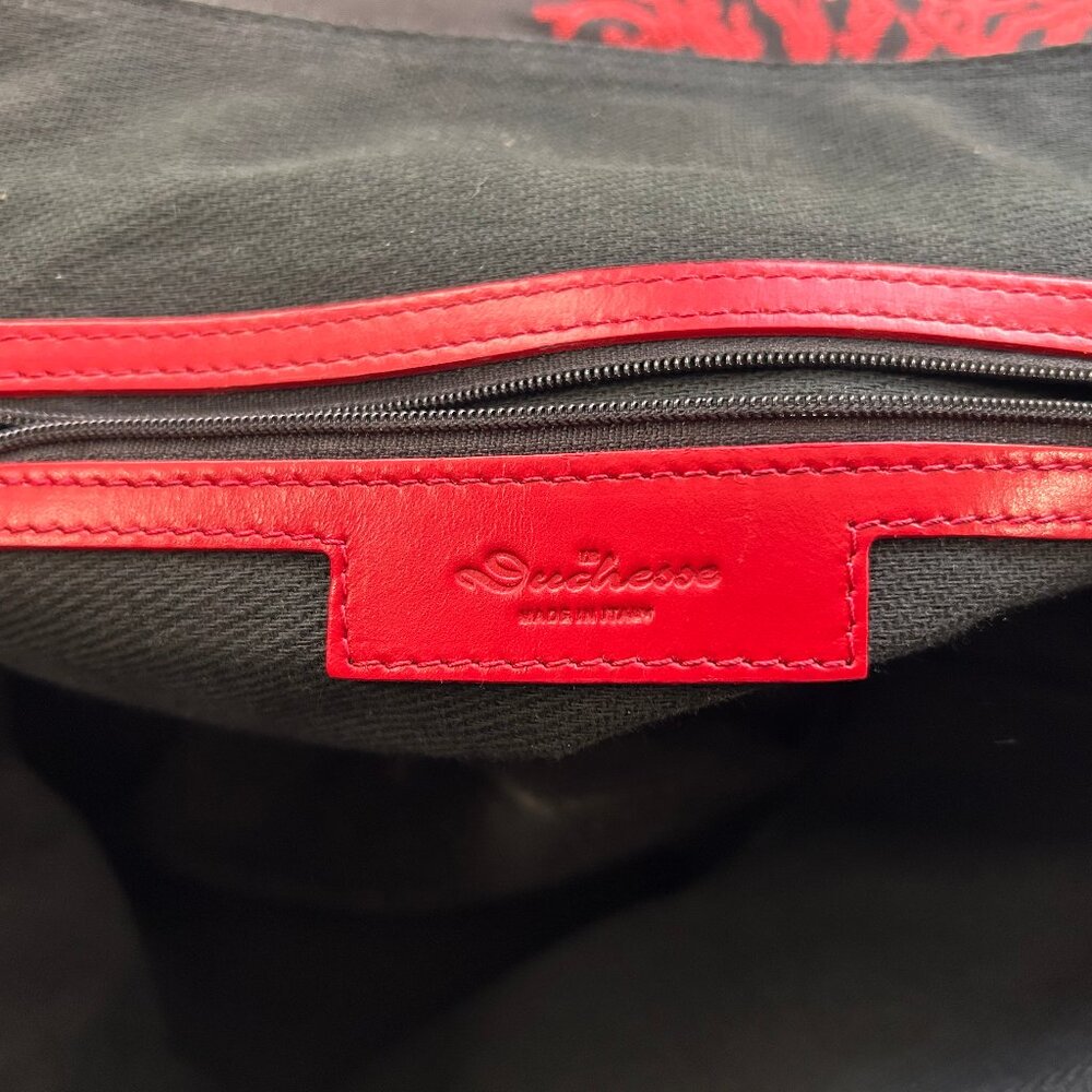 Le Duchesse Made-in-Italy Red Leather & Black Jacquard Tapestry Satchel. - Picture 15 of 15
